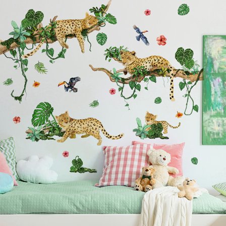 Leopardi Safari Seinätarrat Viidakon Eläimet Gepardi Seinätarrat Vauvan Huone Pojat Tytöt Makuuhuone Leikkihuone Kodin Sisustus