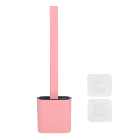 Vægmonteret toiletbørste med langt håndtag og holder, rengøringsbørste sæt til badeværelsestilbehør, pink