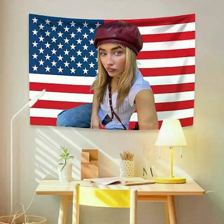 Singer Sabrina Carpenter Short n' Sweet -lippu, sopii olohuoneeseen, kotiin, asuntolan sisustukseen, taide-, autotalli-, baari-, seinä-, klubi- ja 