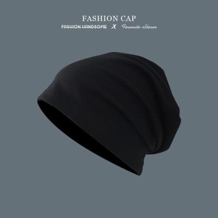 Mössa dam vår och höst höghög Cap Tunn Street All-Match Stickad mössa Våffla Lös Waffle black plus Velvet Average size