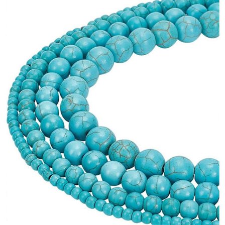 4 tråder 4 størrelser turkise perler runde edelstens spacerperler charms ufarget syntetisk turkisstein