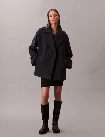 Calvin Klein Pea Coat - Solid - Navy - M