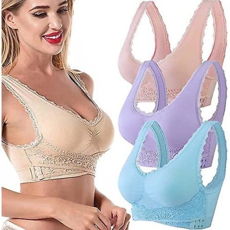3 stk. turmalinformende og kraftig løfte-BH, trådløs turmalinformende BH, frontkrysset sidekrok blonde-løfte-BH