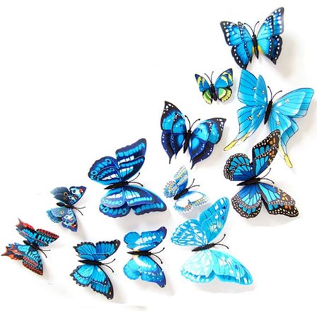 24 stk 3D sommerfugl veggklistremerker med dobbelte vinger, flyttbare kjøleskapsmagneter, klistremerker til dekorasjon av barnerom og hjem