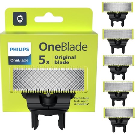 5-pak kompatible blade til Philips OneBlade/OneBlade Pro – Holdbare refill-patroner til mænds ansigts- og kropstrimmer