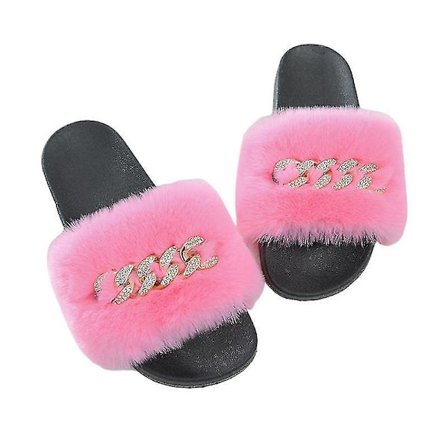 Women's Fluffy Faux Fur Slippers Comfy Open Toe Slides With Fle