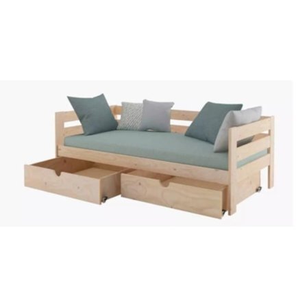 Yhden hengen lasten sänky laatikoilla Profiwood massiivimäntypuusta, kalusteet lastenhuoneeseen, 90x190 cm