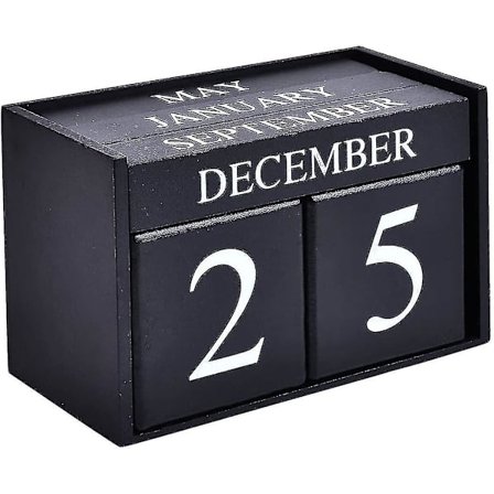 Træblok Kalender - Evig Blok Måned Dato Display Hjem Kontor Dekoration (sort) (shikai)-yuhao
