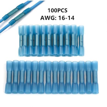 100 st Blå Krympslang Butt Kontakter Isolerade Vattentäta Skarvterminaler Tätnings Elektrisk Kabel Krympterminaler Kontakt