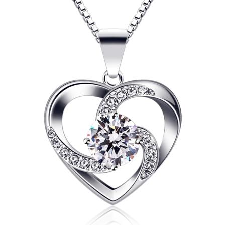 Kjede hjerte kvinners halskjede 925 sterling sølv anheng ''love is happiness'' smykker zirconia 45CM kjedelengde gave til kvinner
