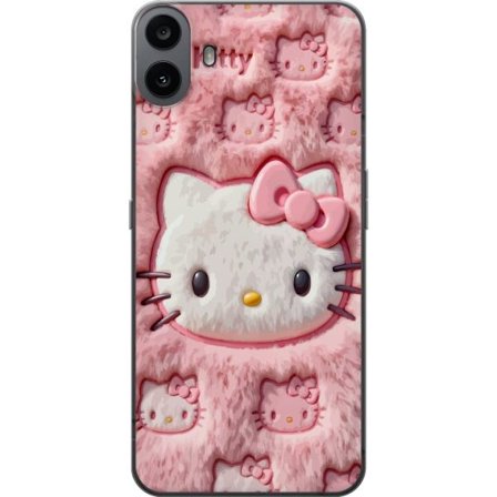 Yhteensopiva Puhelinkuori Nothing CMF Phone 1 Hello Kitty vaaleanpunainen pörröinen tausta, jossa on ikoninen kasvot ja kawaii-esteettisyys