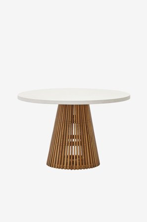 Kave Home - Alcaufar rundt utendørsbord i massivt teak og hvit sement Ã ̃ 120 cm - Hvit - Spisebord - Fra Homeroom