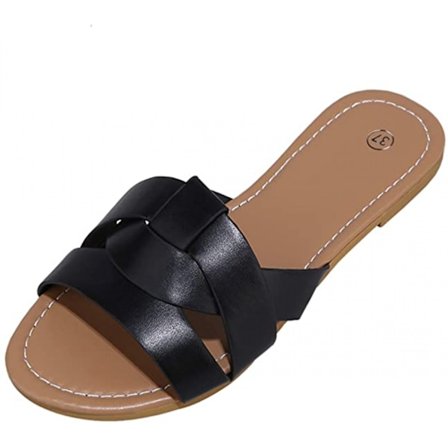 Dam sommar platta slides sandaler casual rem kors slip på sliders strand platta sandaler ------- Svart (Storlek 40)