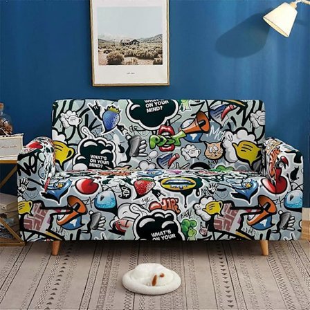 Färgglatt Mönster Sofföverdrag Superelastiskt Dammtätt 3-sits Soffskydd