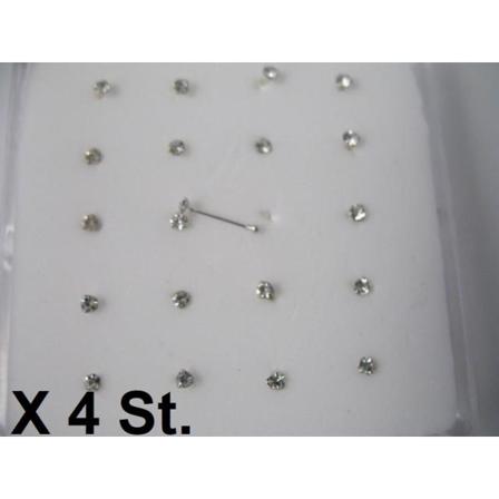Note 4 næsepiercinger i Sølv Med klosæt 1,5 mm hvid strass
