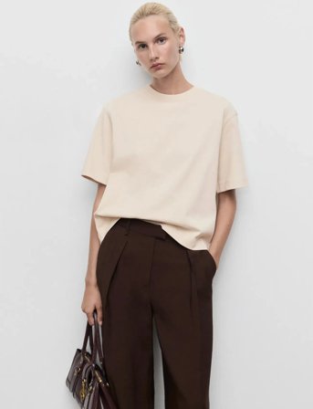 Mango Oversized Cotton T-Shirt - Cream - S