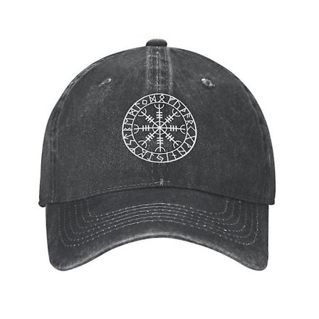 Klassisk Norse Viking Rune Amulet Baseball Cap i Bomuld til Voksne Islandsk Vegvisir Kompas Justerbar Far Hat til Mænd Kvinder Udendørs