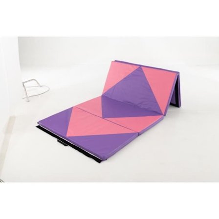 COSTWAY hopfällbar gymnastikmatta 240 x 117 x 5 cm 4-lagers avtagbart PU-läderfodral med kardborrefästen Rosa+lila