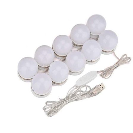 LED-speilbelysning, 10 dimbare sminkebelysning, sminkebelysning, speillampe, USB-kabel