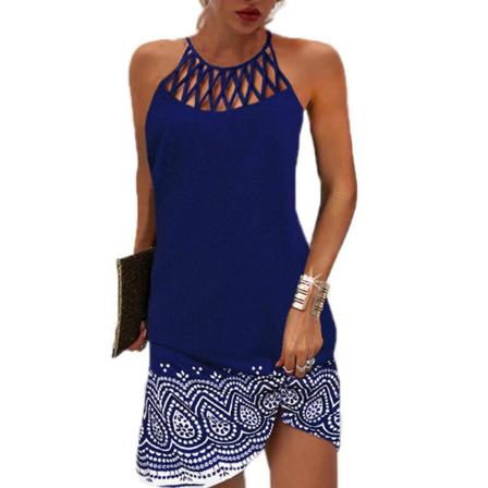 Sexig Klänning Dam Strand Mini Sommar Ärmlös Hollow Elegant Bo