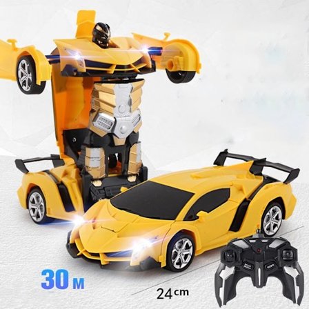 2-in-1-kauko-ohjattava robottiauto (keltainen), 1:18 muuntaja lelu