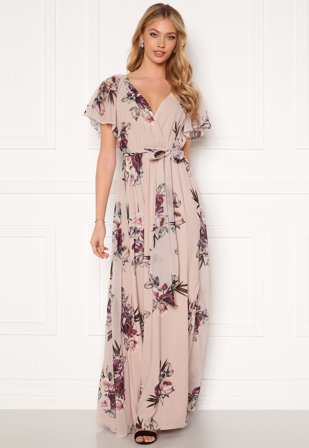 Goddiva Flutter Floral Maxi Dress Latte Klær