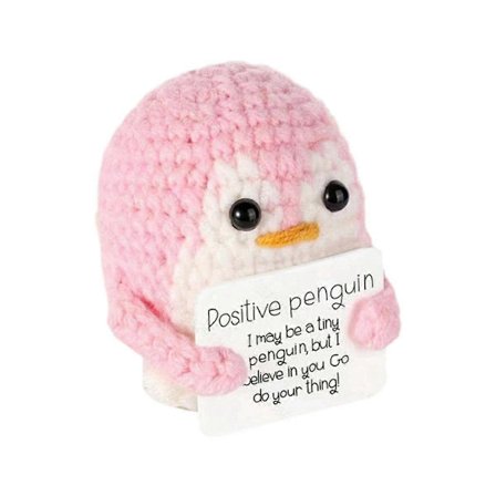 Hold musen over bildet for å zoome inn Aeutwekm Emosjonell Støtte Pingvin Hekle Dukke med Positivt Kort - Søt Hekle Dukke Rosa