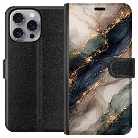 Yhteensopiva Lompakkokotelo Apple Apple iPhone 16 Pro Max Ylellinen abstrakti marmoritaide mustalla, valkoisella ja kullalla elegantteine linjoineen,