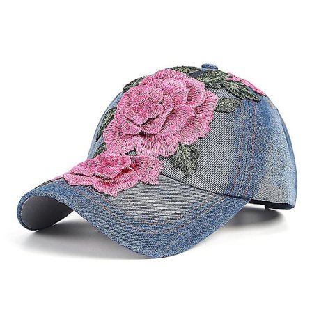 Jeans Baseballkeps Blomma Justerbar Broderad Solhatt Present till Mamma/Damer (rosa)