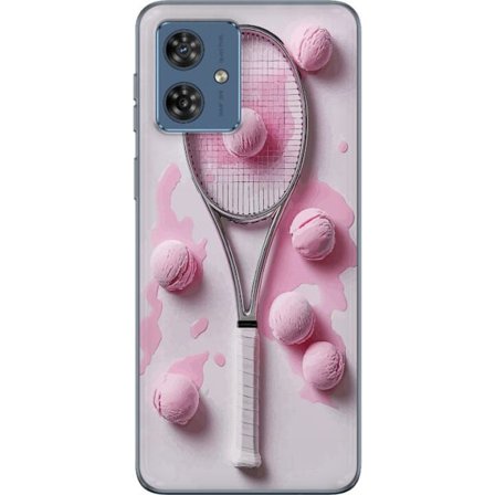 Kompatibel Mobilcover til Motorola Motorola Moto G54 Rosa glaskugler og tennisketsjer i et kreativt stillbillede med legende popfølelse og moderne de