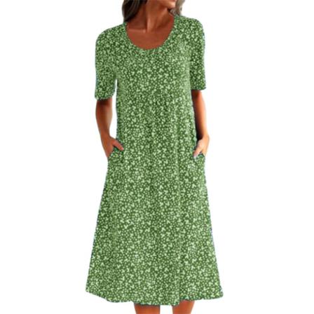 Kvinnor Kortärmad T-shirt Klänningar Crew Neck Tunika Midi Dress