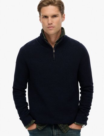 Superdry Lw Cotton Texture Half Zip - Navy - L