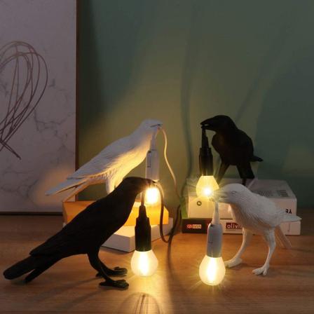 1 St Creative Animal Lifelike Resin Crow Bird Lamp Svart