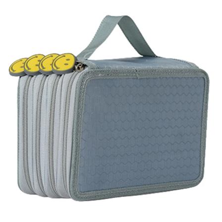 72 Huller 4 Lag Pencil Æske Bærbar Stor Kapacitet Penne Etui Holder Med Lynlås Lomme Skole Leverancer Stationære Grey-72holes-smile