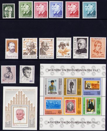 Berømte personer - Frimærkepakke - Postfrisk