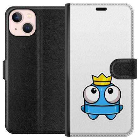 Yhteensopiva Lompakkokotelo Apple Apple iPhone 13 Sininen piirros hahmo kruunulla ja suurilla silmillä leikkisässä kuninkaallisessa tyylissä