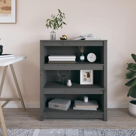 Vidaxl Bokhylla Grå 80x35x97 Cm Massiv Furu Grå