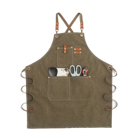 Arbetsskyddsförkläde i kohud med denim, barista-rem, klänning, restaurang, trädgårdsskötsel, blomsterfrisör, overall (armégrön)