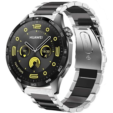 Kompatibelt armband för HUAWEI WATCH GT4 46mm, snabbfäste rostfritt stål metall ersättningsarmband Silver-Svart (Inga verktyg ingår)