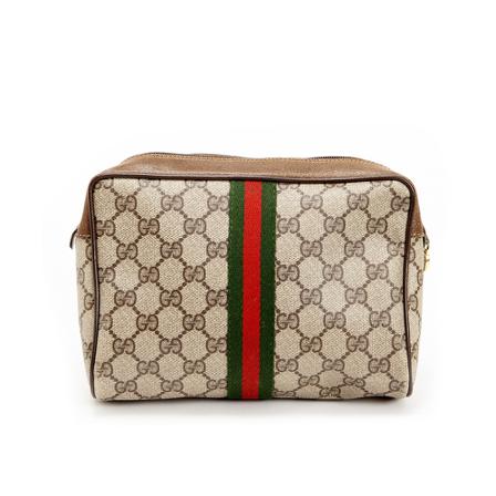 Gucci Vintage, Pre-owned webbing trousse Bruin, Dames, Maat:ONE Size