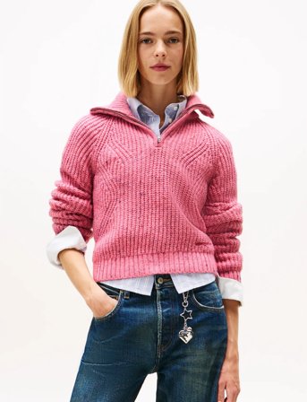 Tommy Jeans Tjw Nep 1/4 Zip Sweater - Pink - XL