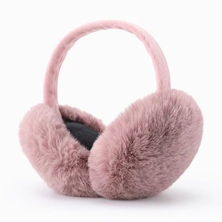 Foldable Plush Leather Earmuffs Pink for Winter