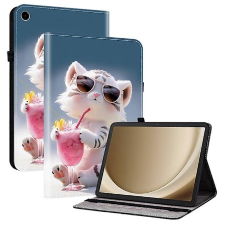 Lærveske med mønstertrykk og stativ for Samsung Galaxy Tab A9+ med kortspor