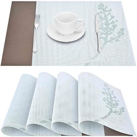 Underlägg Set om 4, Värmebeständig vävd vinyl underlägg, halkfri tvättbar PVC bordsmatta, lätta att rengöra premium plast bordsmattor (Blå+Grå)