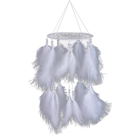 Wind Chimes White Lantern Creative Home White Dreamcatcher Handgjord fjäder White without light 16*55cm