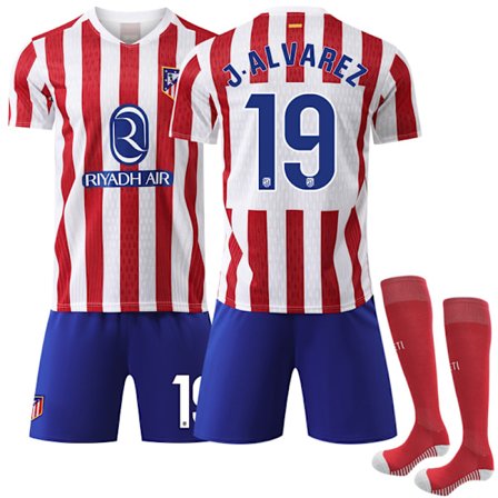 2025-2026 Club Atlético de Madrid Hjemmefotballdrakt med sokker for Barn Nr. 19 Alvarez