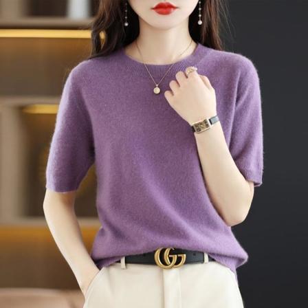 Dam flickor Stickat tröja Kortärmad Lös Innerkläder Botten Halvärmad Lös Purple L