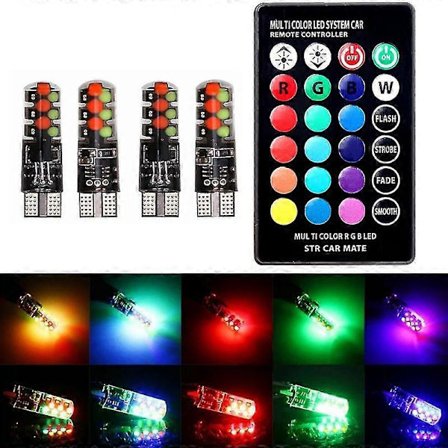 2/4 kpl T10 W5W Led 194 168 W5W 5050 SMD Auton Sisävalo Lukuvalo Autojen Kiilalampun RGB LED-polttimo Kaukosäätimellä