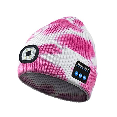 LED Bluetooth Mössa, 4 LED Trådlös Musik Löpar Pannlampa Mössa (Rosa)