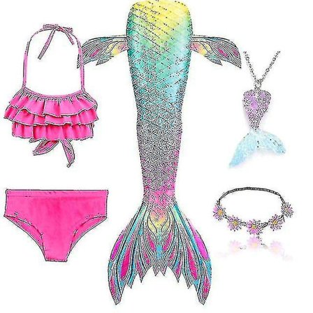5 stk/sett Jenter Havfruehale Badedrakt Barn Havfrue Ariel Cosplay Kostyme Fantasy Strand Bikini Y.120.Sett 2
